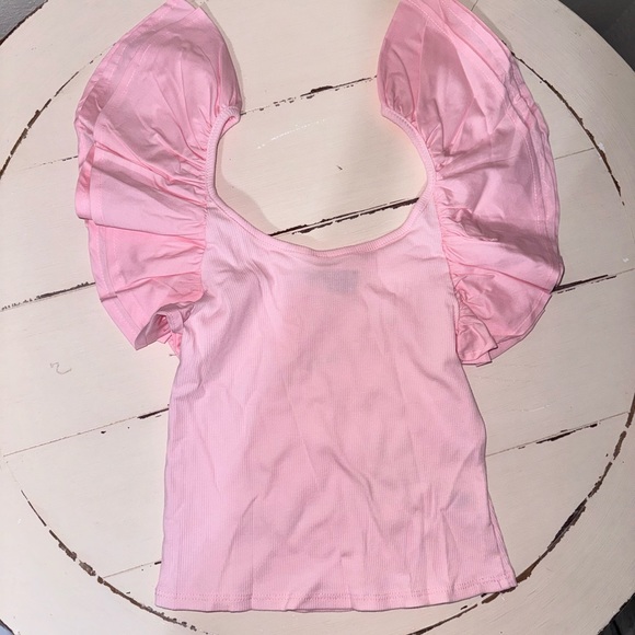 Pink Ribbed Knit Top with Ruffle Sleeves - Picture 8 of 8